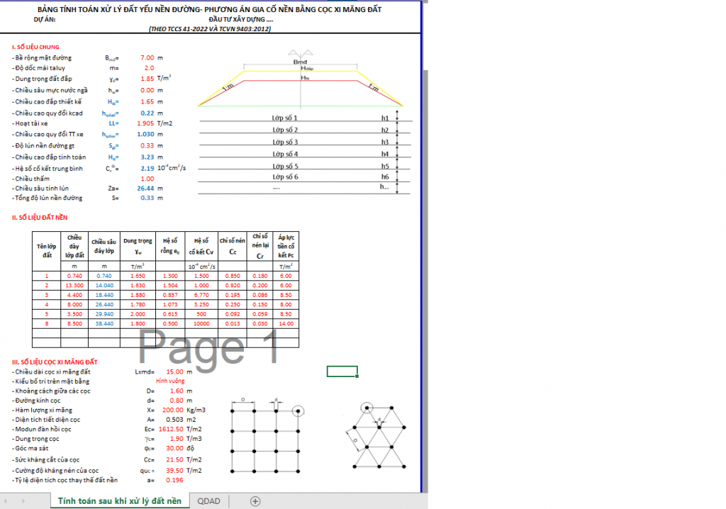 Tính toán xử lý đất yếu nền đường Phương án Gia cố nền bằng cọc xi măng đất