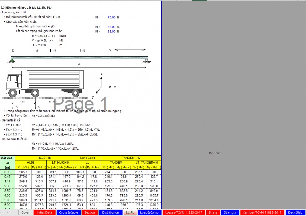 Excel Bảng tính kết cấu dầm I24m kèm bản vẽ và bảng khối lượng chi tiết