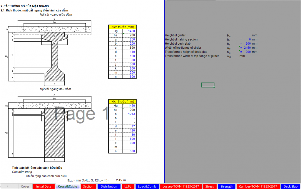 Excel Bảng tính kết cấu dầm I24m kèm bản vẽ và bảng khối lượng chi tiết