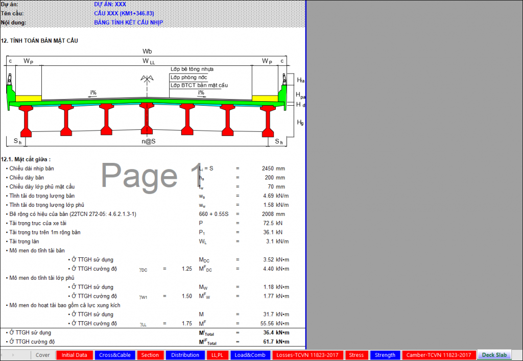 Excel Bảng tính kết cấu dầm I24m kèm bản vẽ và bảng khối lượng chi tiết