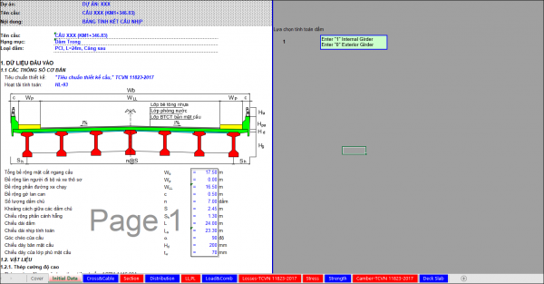 Excel Bảng tính kết cấu dầm I24m kèm bản vẽ và bảng khối lượng chi tiết