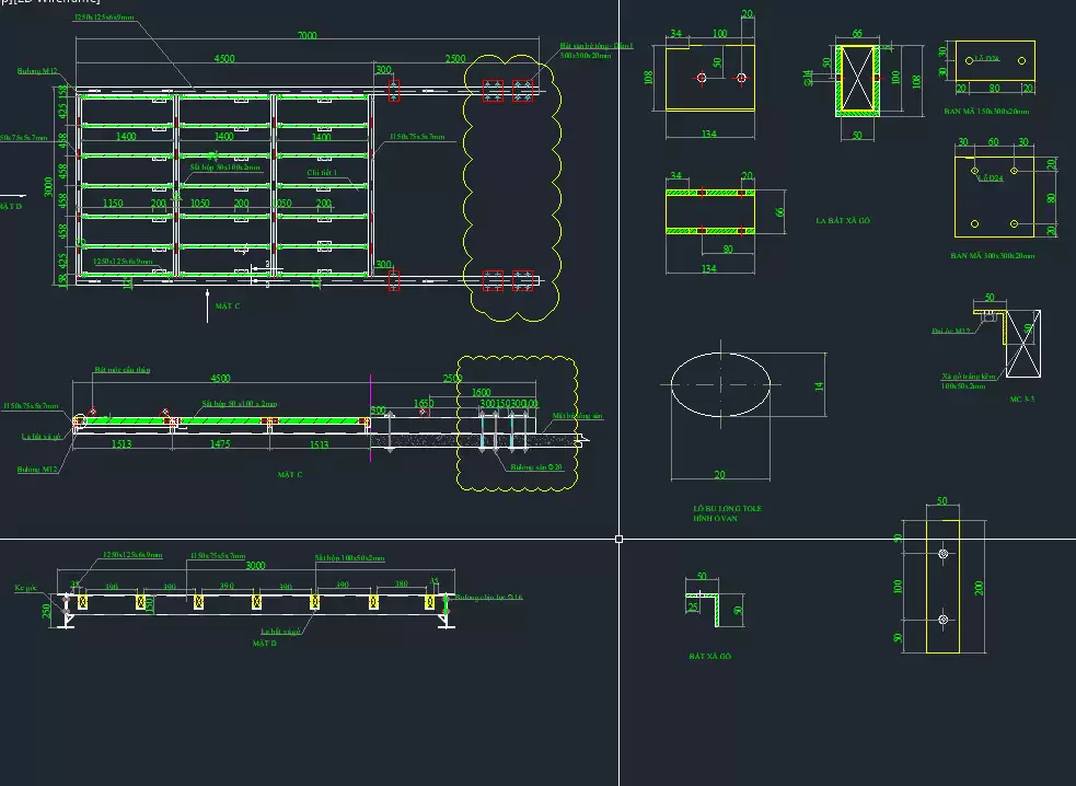 CAD bảng vẽ sàn thao tác I250 thép lưới hàn