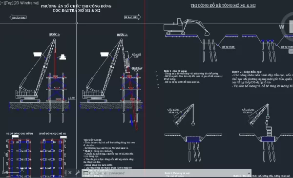 CAD Biện pháp thi công cọc đóng ( vay cừ lasen đào hố móng đóng cọc )