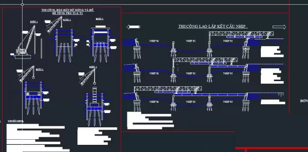 CAD Biện pháp thi công cọc đóng ( vay cừ lasen đào hố móng đóng cọc )