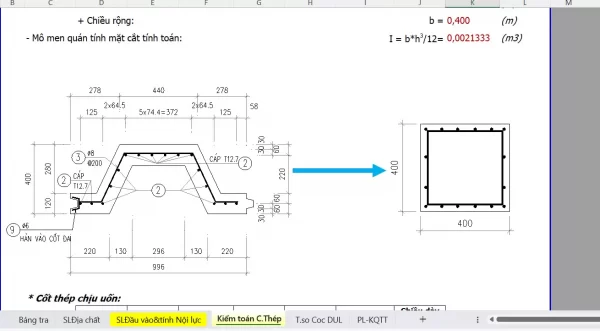 File excel kiểm toán cọc cừ ván Bê tông cốt thép Dự ứng lực