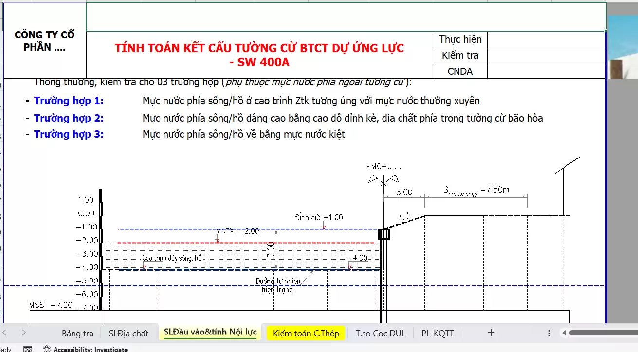 File excel kiểm toán cọc cừ ván Bê tông cốt thép Dự ứng lực