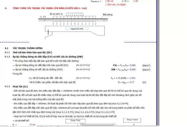 Bảng tính excel bản quá độ,bản giảm tải hoàn toàn = excel theo TCVN 11823-2017