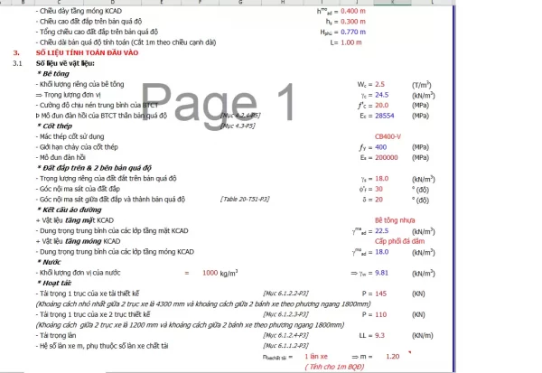 Bảng tính excel bản quá độ,bản giảm tải hoàn toàn = excel theo TCVN 11823-2017