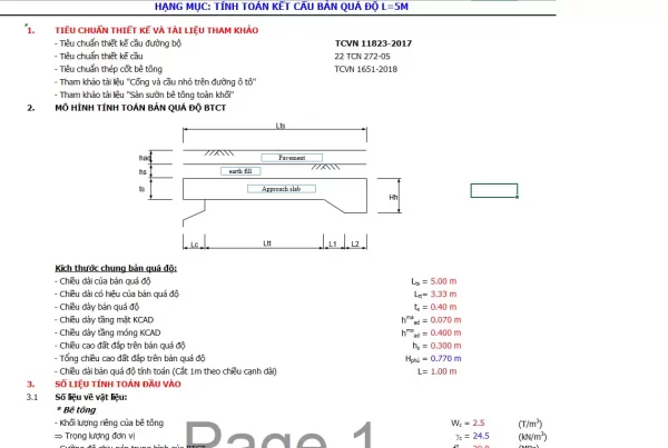 Bảng tính excel bản quá độ,bản giảm tải hoàn toàn = excel theo TCVN 11823-2017