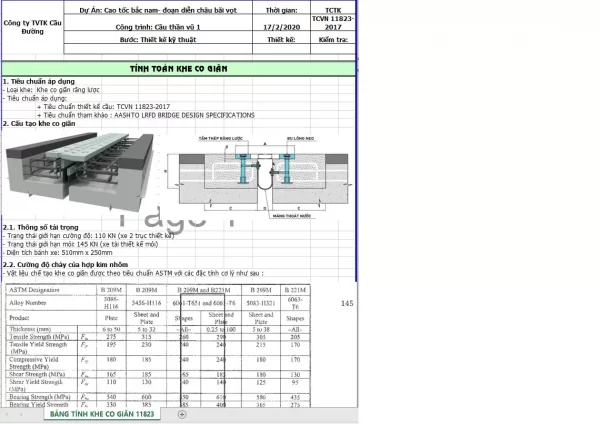 Bảng tính excel khe co giãn TCVN 11823-2017 và ASSHTO LRFD mới nhất