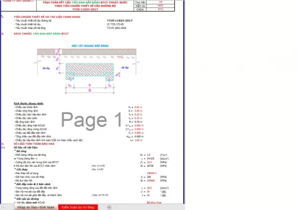 Bảng tính excel Tấm Đan Nắp Rãnh btct,Nắp đan rãnh btct,nắp rãnh btct theo TCVN 11823-2017 mới nhất