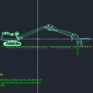 File cad biện pháp thi công đóng cừ bằng máy đào và đào đất