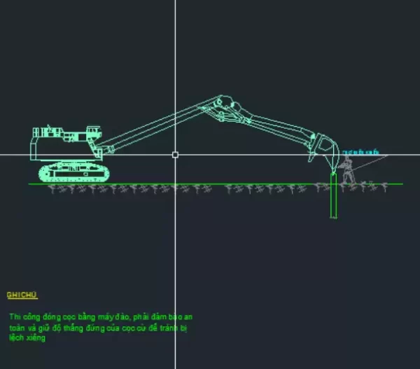 File cad biện pháp thi công đóng cừ bằng máy đào và đào đất