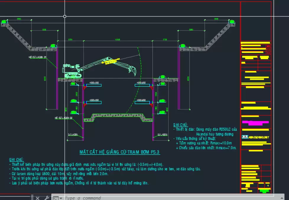 File cad biện pháp thi công đóng cừ bằng máy đào và đào đất