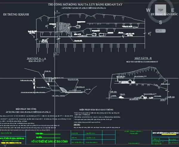 File cad mở taluy bằng tay, vách đá