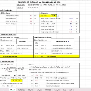 File excel bảng tính toán độ chối cọc