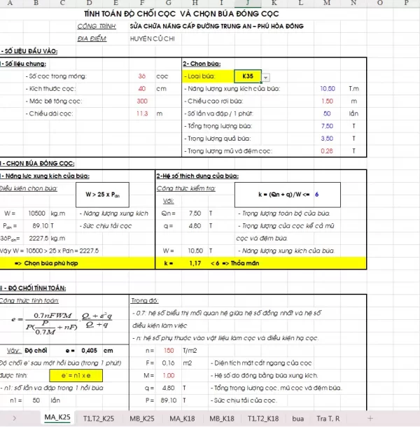 File excel bảng tính toán độ chối cọc