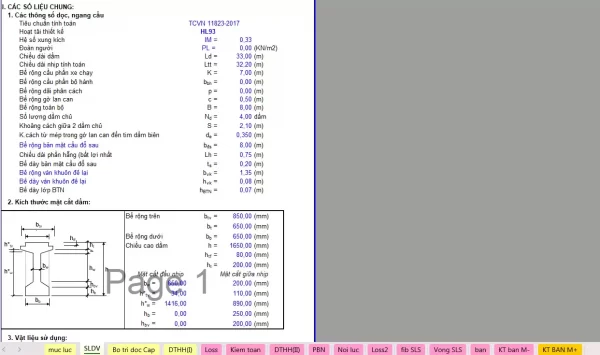 Bảng tính dầm I33m-TCVN11823-2017