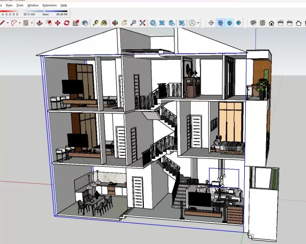 Full thiết kế nhà phố lệch tầng 5x15m (Cad- Sketchup- Chi tiết)