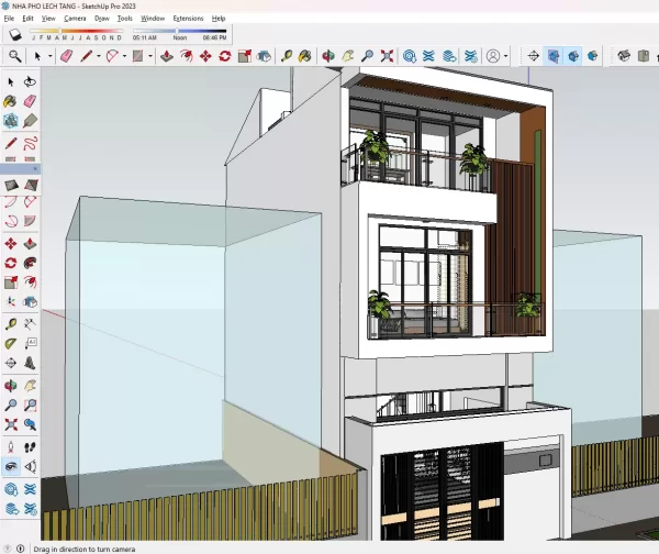 Full thiết kế nhà phố lệch tầng 5x15m (Cad- Sketchup- Chi tiết)