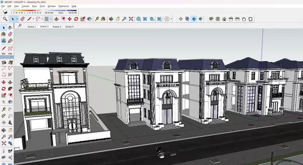 Mẫu biệt thự tân cổ điển sketchup chất lượng 10×20