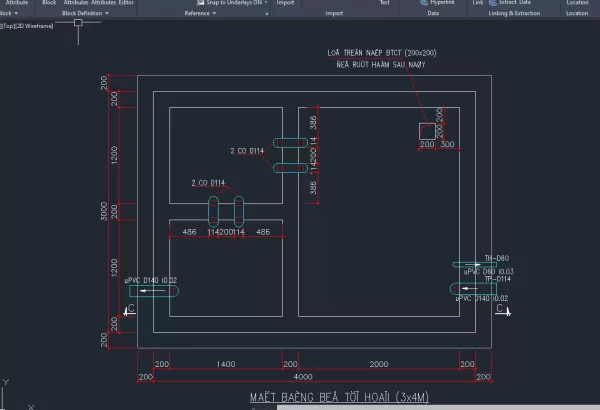 Chi tiết cad bể tự hoại, chi tiết bể phốt 3 ngăn