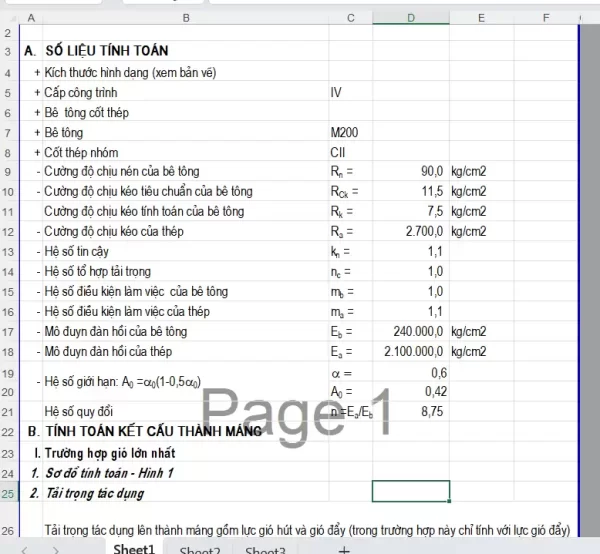 Bảng tính excel kết cấu cầu Máng dẫn nước thủy lợi