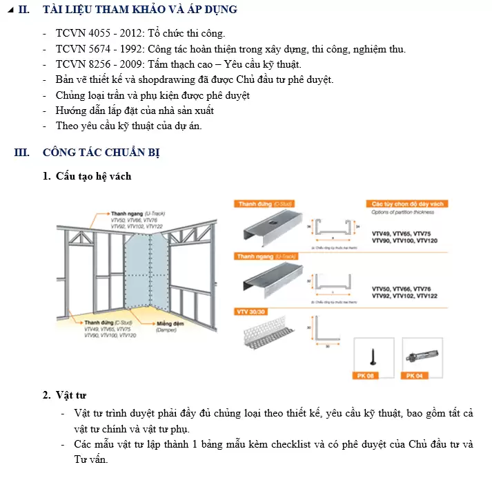 CAD + Thuyết minh biện pháp thi công Vách thạch cao