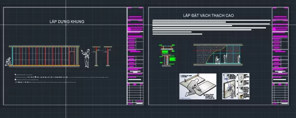 CAD + Thuyết minh biện pháp thi công Vách thạch cao