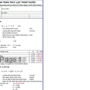 excel bảng tính thủy lực cống tròn,cống hộp,cống hộp đôi…theo TCVN 7957-2023