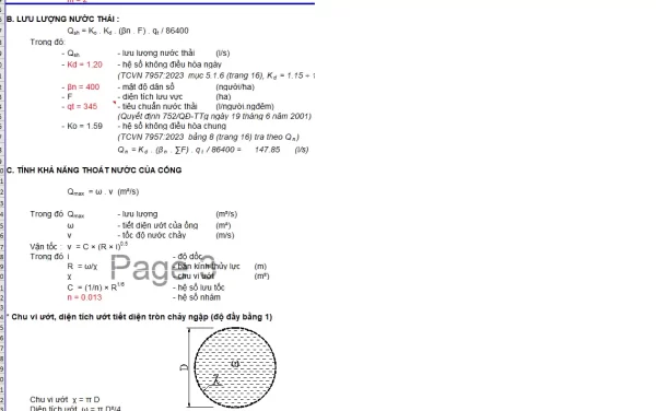 excel bảng tính thủy lực cống tròn,cống hộp,cống hộp đôi…theo TCVN 7957-2023