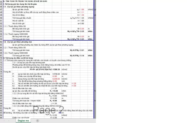 Bảng tính Đà Giáo thi công mố cầu theo TCVN11815:2017